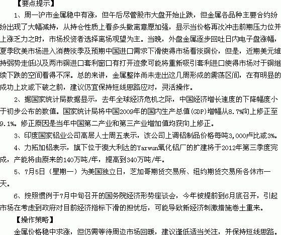 大地期货 有色金属尚难走出震荡区间