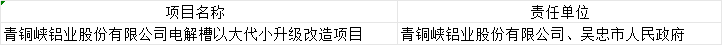 宁夏2026年重点项目清单：铝项目1个