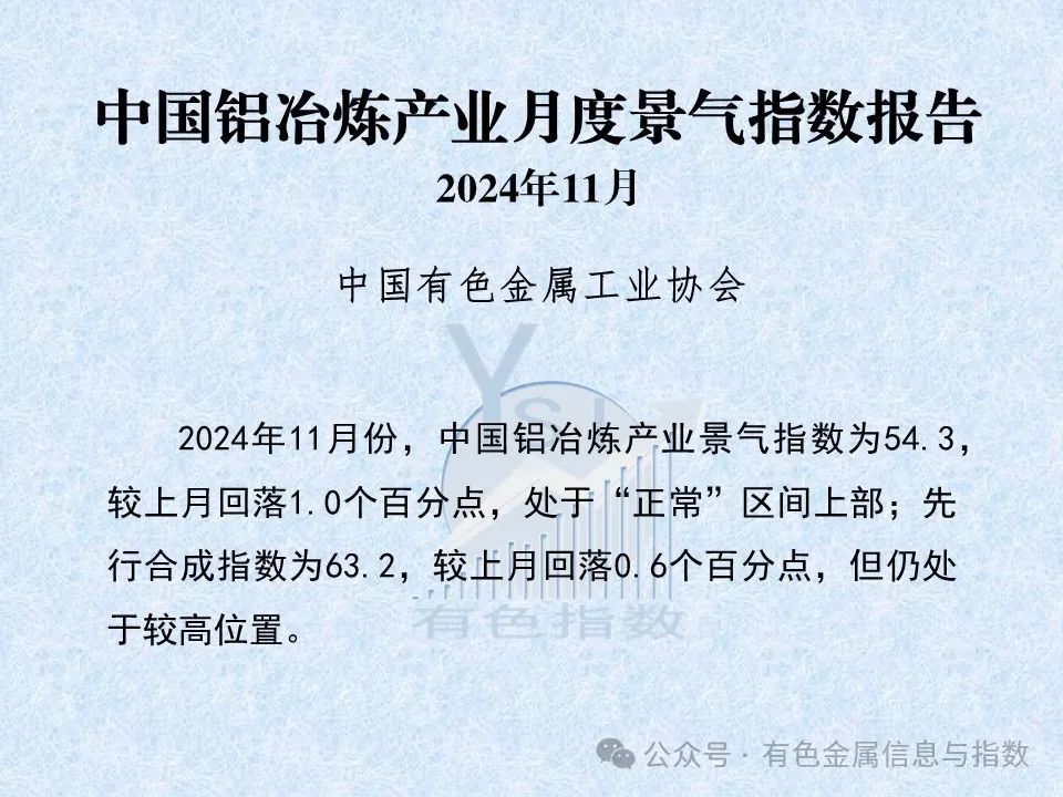 中国铝冶炼产业月度景气指数报告（2024年11月）