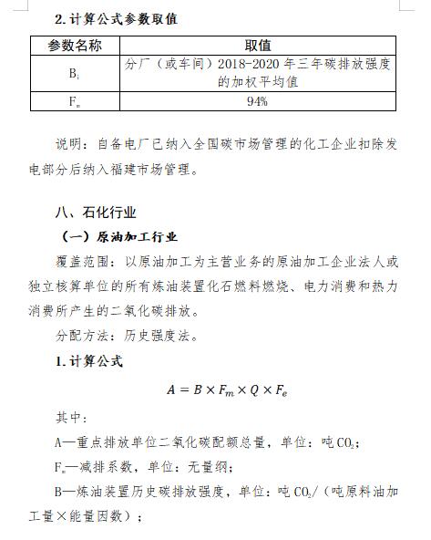 福建省2021年度碳排放配额分配实施方案（附重点排放单位名录）
