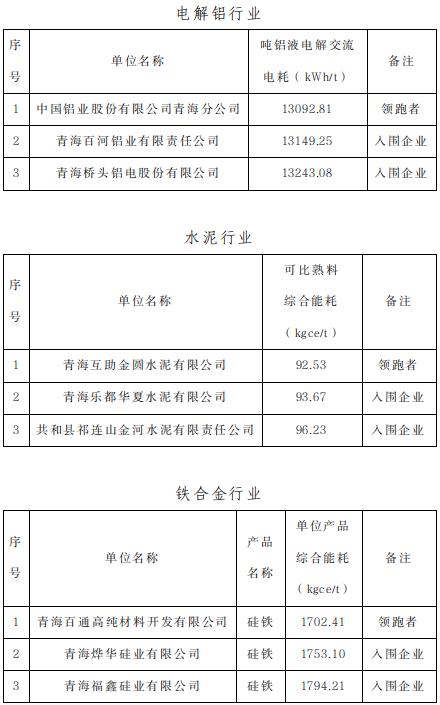 青海省2021年度電解鋁行業能效“領跑者”及入圍企業名單公告