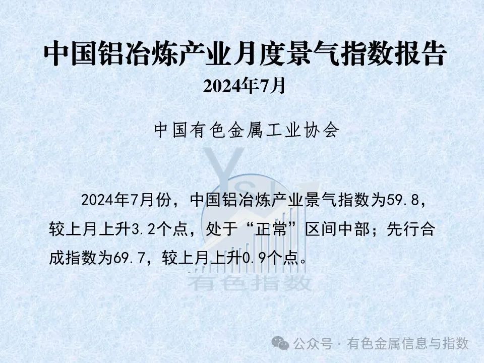 中国铝冶炼产业月度景气指数报告（2024年7月）