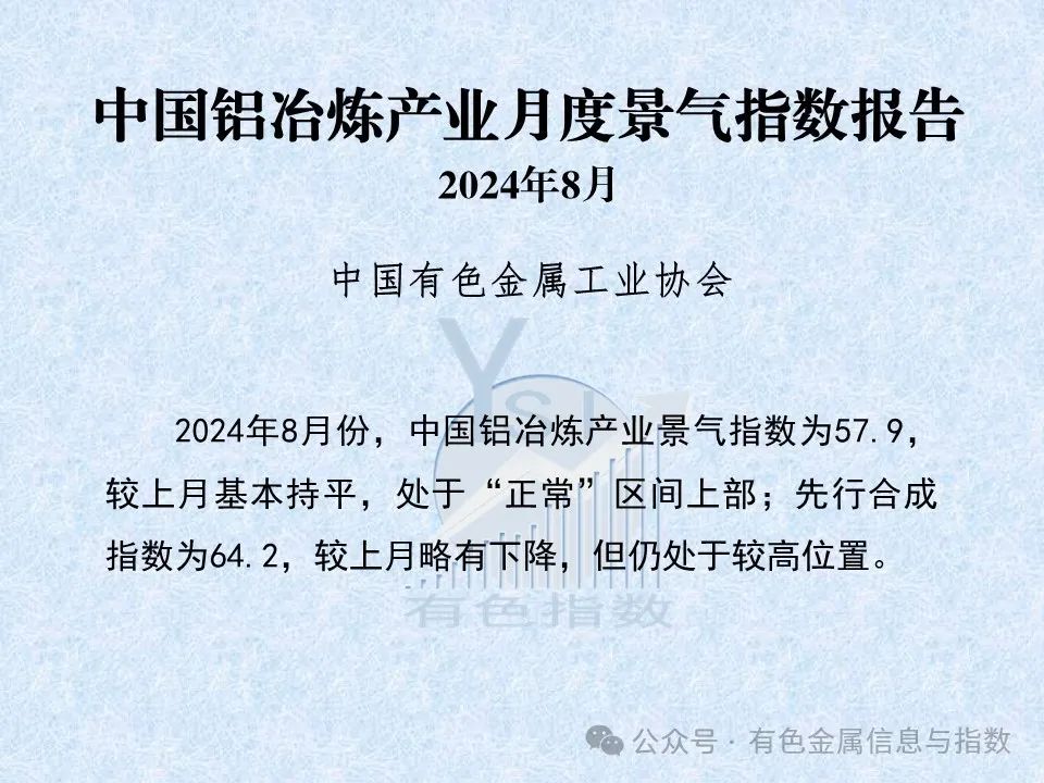 中国铝冶炼产业月度景气指数报告（2024年8月）