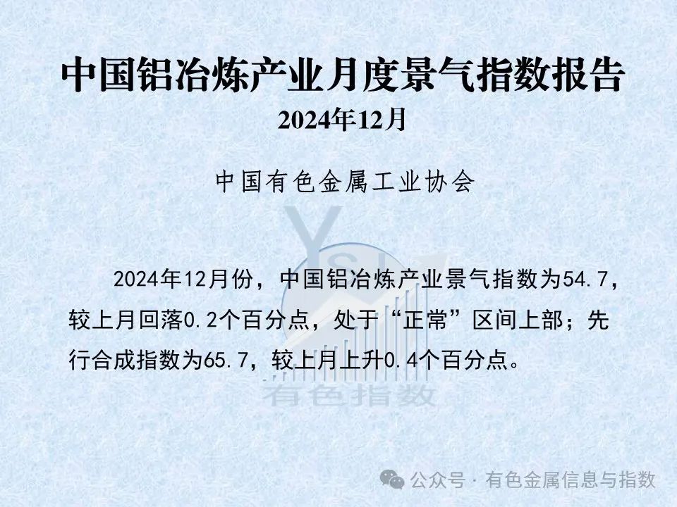 中国铝冶炼产业月度景气指数报告（2024年12月）