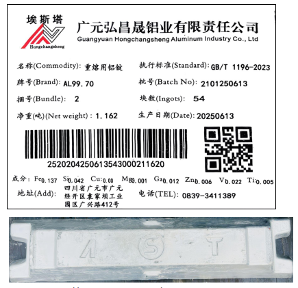 關(guān)于同意廣元弘昌晟鋁業(yè)有限責任公司“埃斯塔”牌鋁錠注冊的公告